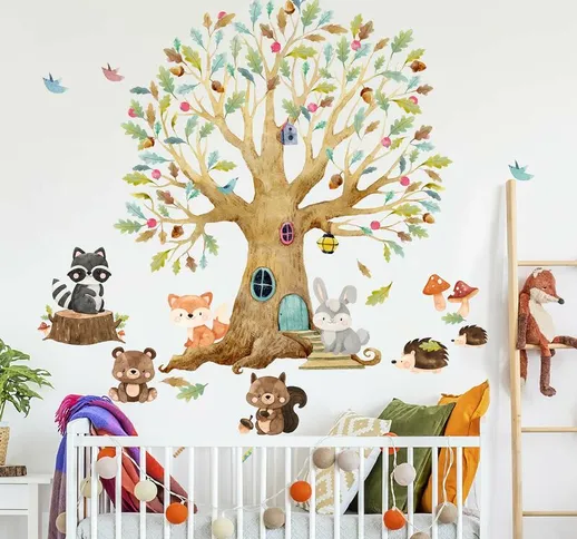 Adesivo murale - Tree Forest Animali Autunno Dimensione L×H: 100cm x 80cm