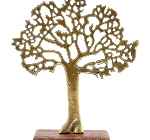 SIL - Albero decorativo in alluminio dorato e legno di mango Albero della vita Misura 2
