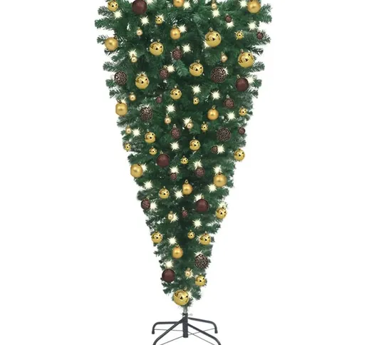 Albero di Natale Artificiale Capovolto con led e Palline 150 cm