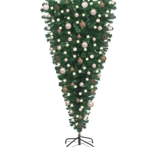 Albero di Natale Artificiale Capovolto con LED e Palline 150 cm