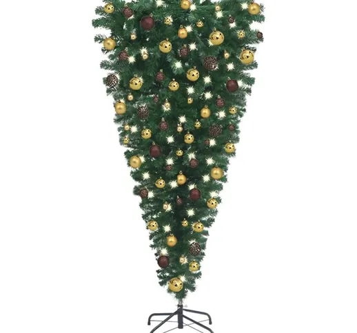 Albero di Natale Artificiale Capovolto con led e Palline 180 cm
