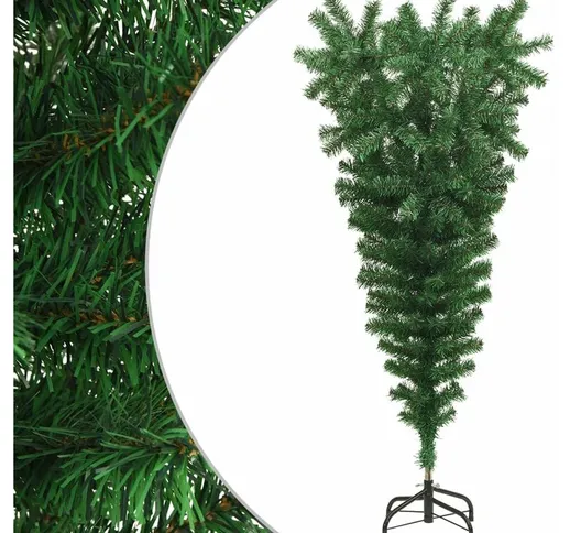 Albero di Natale Artificiale Capovolto con Supporto Verde 150 cm pvc