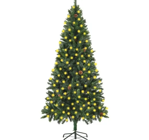 Albero di Natale Artificiale con luci a led e Pigne Verde 210 cm