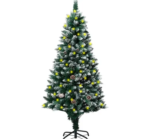 Albero di Natale Artificiale con Luci led Pigne e Neve 180 cm