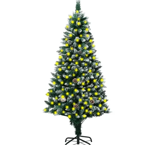 Albero di Natale Artificiale con Luci LED Pigne e Neve 210 cm