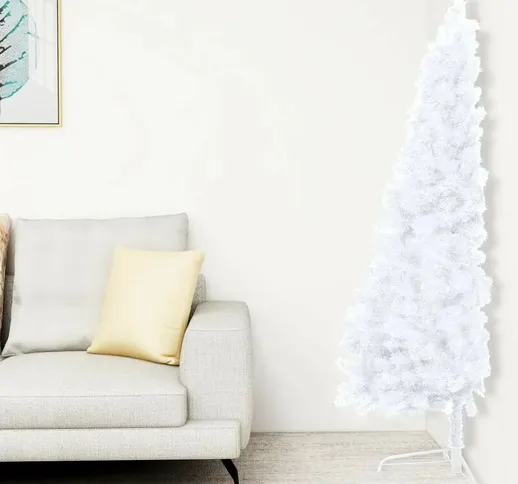 Albero Natale a Metà con Luci e Supporto Bianco 150 cm pvc