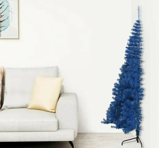 Albero di Natale Artificiale a Metà con Supporto Blu 180 cm pvc