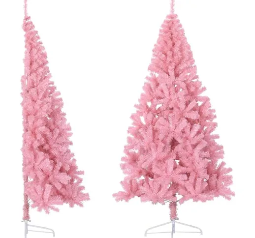 Albero di Natale Artificiale a Metà con Supporto Rosa 210cm PVC