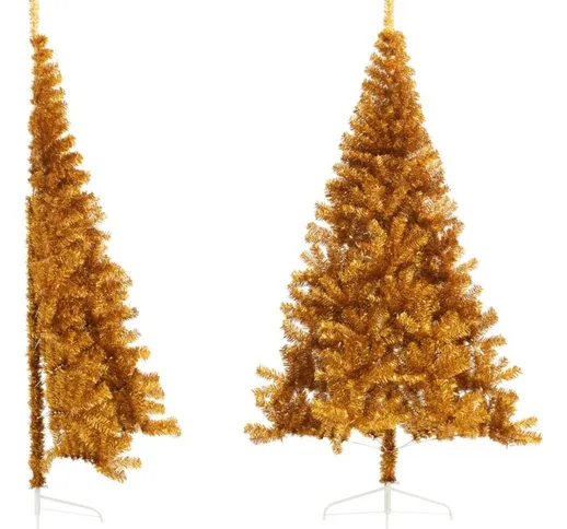 Albero di Natale Artificiale a Metà con Supporto Oro 210 cm pvc