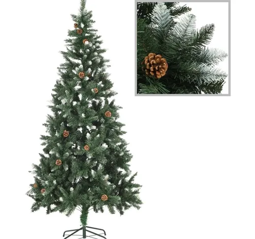 Albero di Natale Artificiale Pigne e Brillantini Bianchi 210 cm