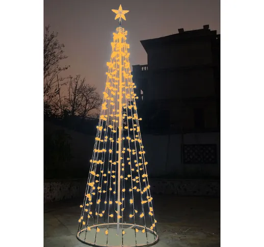 Albero di Natale con 360 LED in metallo con led a perla 31V luce calda 210 cm