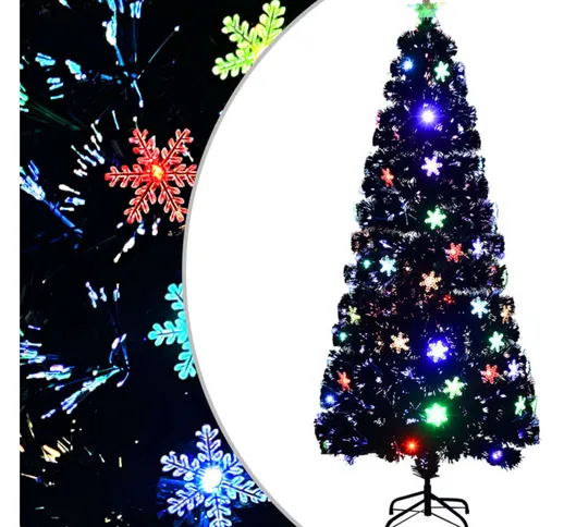 Albero Natale con Fiocchi di Neve a led Nero 180cm Fibra Ottica