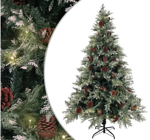 Albero di Natale con led e Pigne Verde e Bianco 120 cm pvc e pe