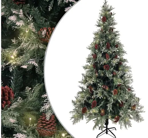 Albero di Natale con led e Pigne Verde e Bianco 225 cm pvc e pe