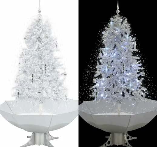 Albero di Natale con Neve e Base a Ombrellone Bianco 170 cm