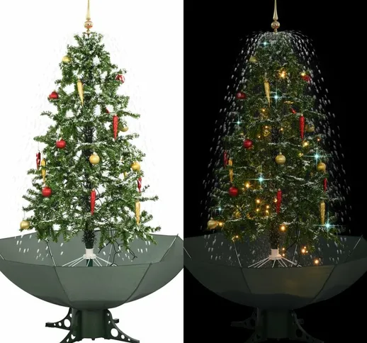 Albero di Natale con Neve e Base a Ombrellone Verde 170 cm