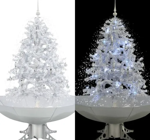 Albero di Natale con Neve e Base a Ombrellone Bianco 140 cm