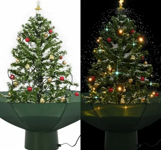 Albero di Natale con Neve e Base a Ombrellone Verde 75 cm