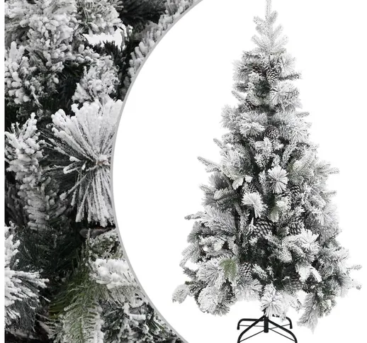 Albero di Natale con Neve Floccata e Pigne 225 cm pvc e pe