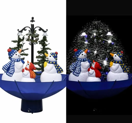 Albero di Natale con Nevicata e Base ad Ombrello Blu 75 cm pvc