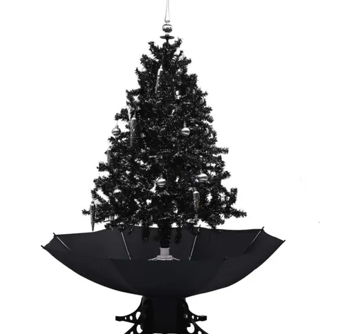vidaXL Albero di Natale con Nevicata e Base ad Ombrello Nero 140cm PVC - Nero