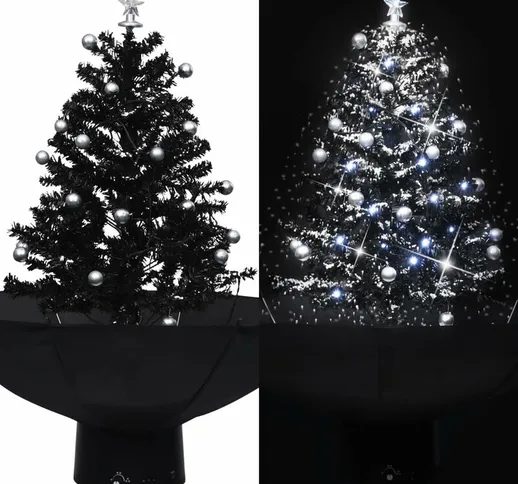 Albero di Natale con Nevicata e Base ad Ombrello Nero 75 cm PVC