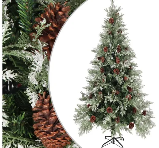 Albero di Natale con Pigne Verde e Bianco 225 cm in pvc e pe