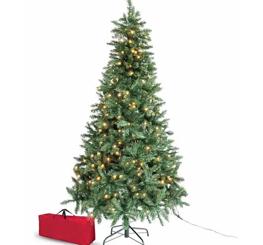 Albero di Natale Folto Verde con Luci Led Effetto Realistico 210 cm con Borsa