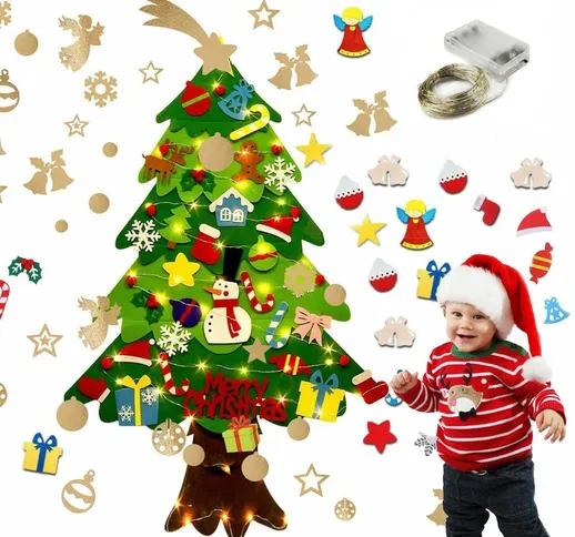 Albero di Natale in Feltro per Bambini (Versione LED), Albero Natale Feltro Con 48 Staccab...