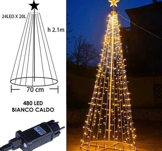 Albero decorativo di Natale in metallo a cono altezza 2 metri con 480 luci a led reflex 5...