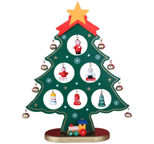 Albero di Natale Mini albero di Natale in legno con decorazioni da appendere (verde)