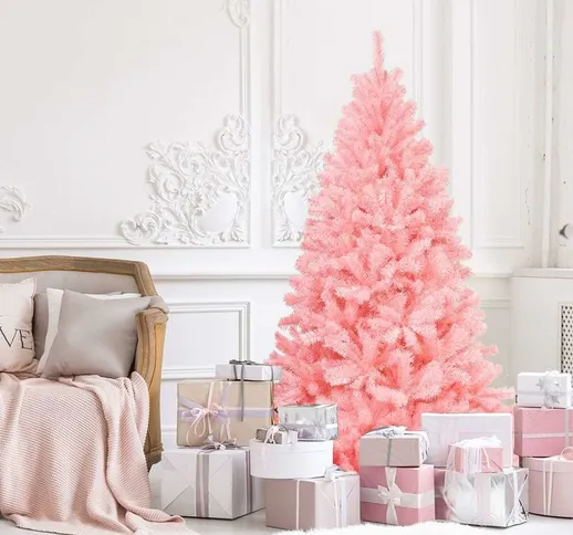Albero di Natale rosa 180 / 230 cm, abete artificiale con cerniere e base pieghevole di me...