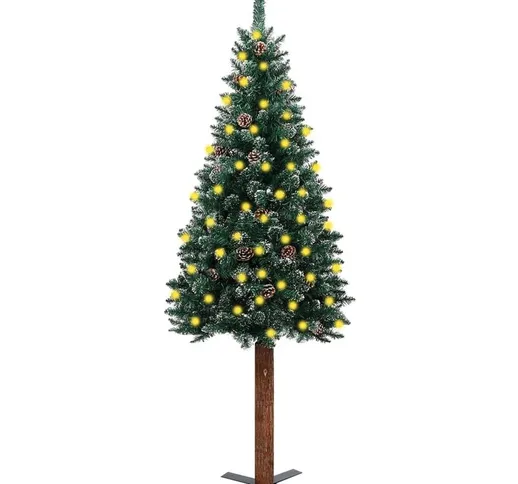 Albero di Natale Sottile con led Legno Vero e Neve Verde 180cm