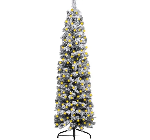 Albero di Natale Sottile con Luci led Neve Verde 120 cm pvc