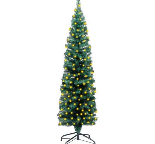 Albero di Natale Sottile con Luci LED Supporto Verde 120 cm PVC