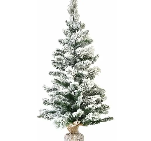 Albero di natale Pinetto Timmy Innevato in pvc + Flock Bianco con base in juta -90 cm