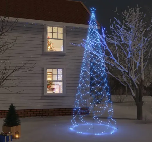 Albero di Natale con Palo in Metallo 1400 led Blu 5 m