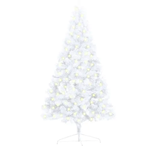 Albero Natale a Metà con Luci led e Supporto Bianco 120 cm pvc