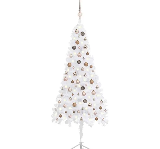 Albero Natale Angolare Artificiale led Palline Bianco 180cm pvc