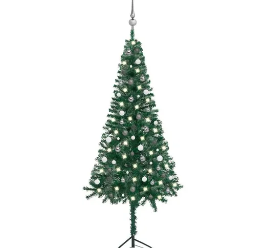 Albero Natale Angolare con led e Palline Verde 240cm pvc