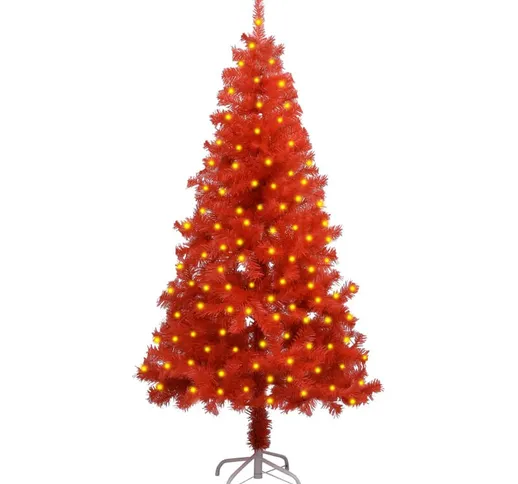 Albero Natale Artificiale con LED e Supporto Rosso 150cm in PVC