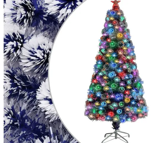 Albero Natale Artificiale led Bianco e Blu 150 cm Fibra Ottica