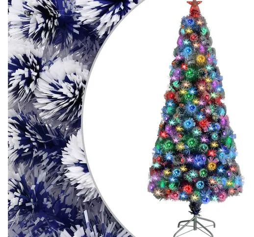 Albero Natale Artificiale led Bianco e Blu 180 cm Fibra Ottica