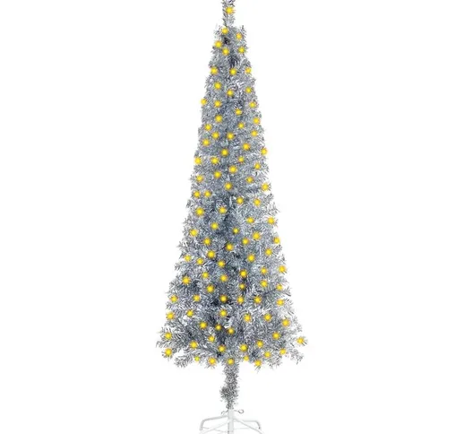 Albero Natale Artificiale Sottile con led Argento 150 cm