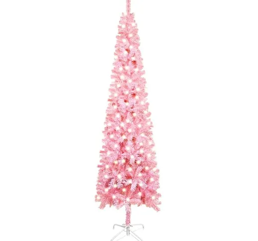 Albero Natale Artificiale Sottile con LED Rosa 240 cm PVC