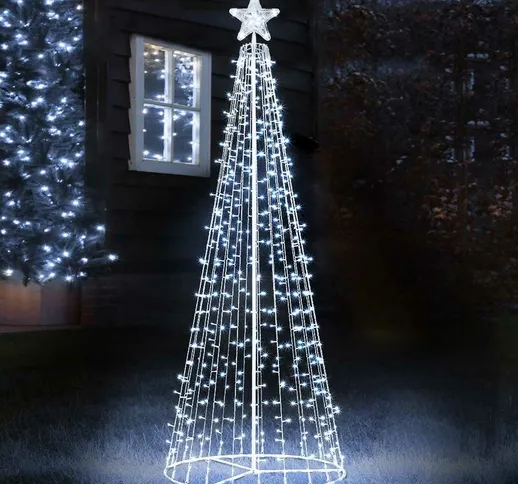 Albero Natale Luminoso 220cm 592 led Bianco Freddo 8 Giochi Luce Metallo Esterno