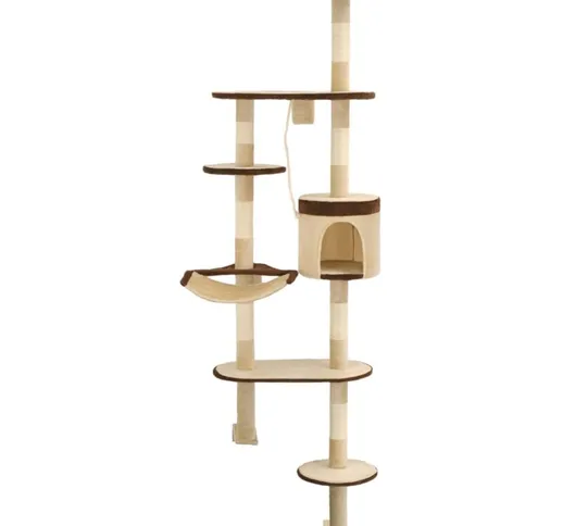 Albero Gatti Tiragraffi in Sisal a Muro 194 cm Beige e Marrone - Multicolore - Vidaxl