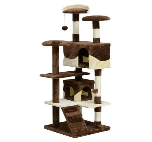 Albero Per Gatti In Peluche E Sisal Con Cucce E Pallina. Caffè E Crema. 50X50X132Cm