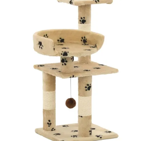 Albero per Gatti Tiragraffi in Sisal 65 cm Zampe Stampate Beige