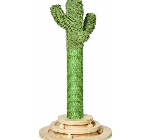Giordanoshop - Albero Tiragraffi a Cactus per Gatti 32x32x60 cm in Corda Sisal e Palline i...